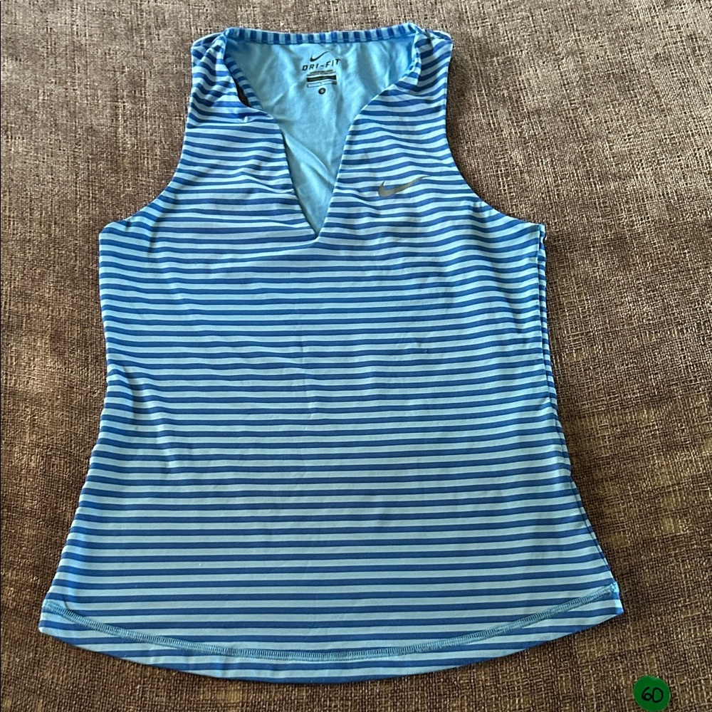Nike Light Blue and White Striped Tank Top